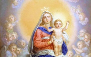 Escena que la vidente de Medjugorje Marija Pavlovic-Lunetti, vio el día de Navidad, el Niño Jesús que se levanta sobre el regazo de la Virgen María